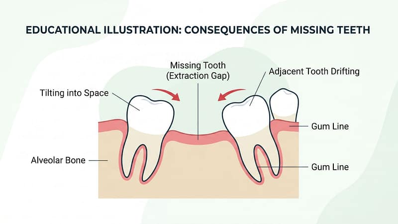 Teeth shifting toward missing tooth gap